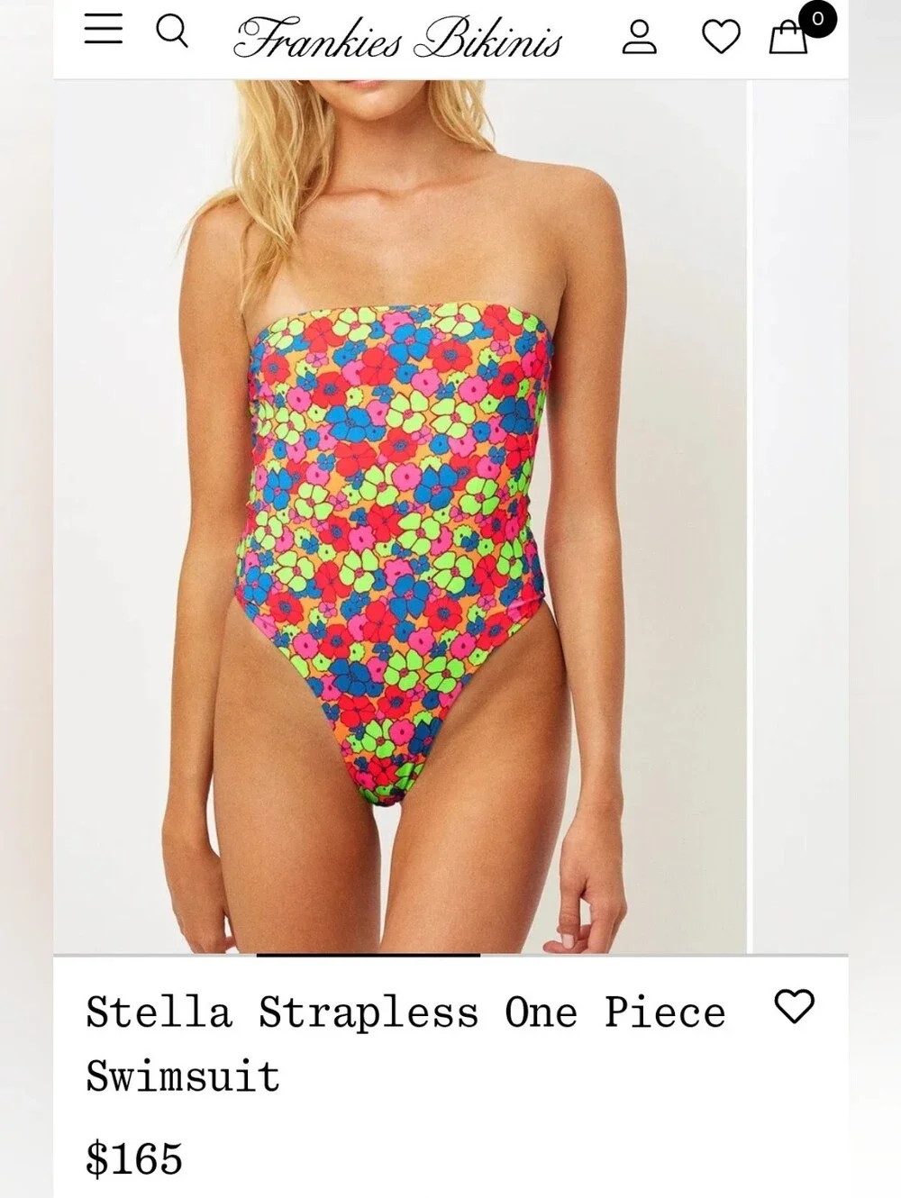 Frankies Bikinis Stella Strapless One Piece Swimsuit Groovy Floral Print Size S